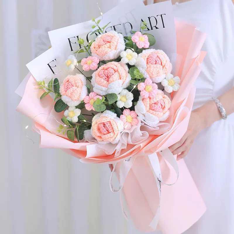 Ручной вязаный букет готовый продукт для дня рождения лучшей подруги, креативный подарок на День святого Валентина, вечная шерстяная роза