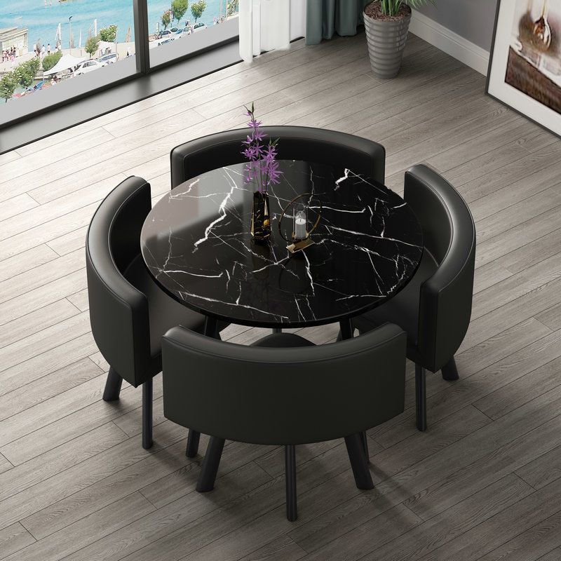 둥근 모조 검은 대리석 검은 가죽