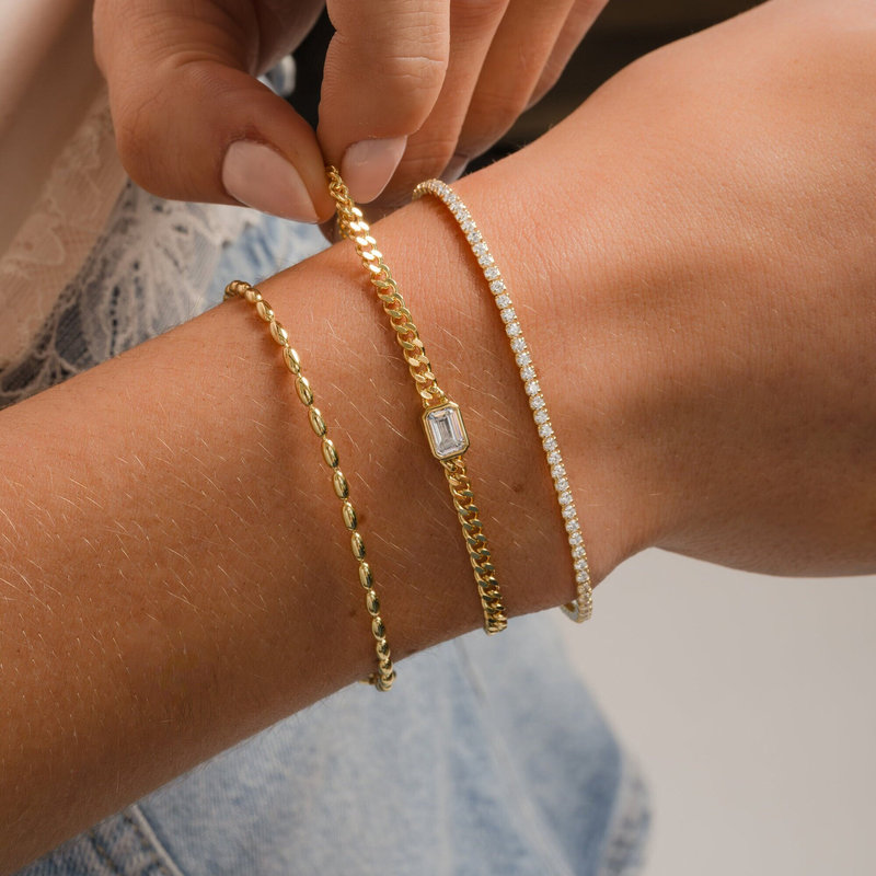 2025 European and American Cross-Border Rectangular Bracelet Fashion Light Luxury Style Cuban Chain Diamond Niche Design Jewelry
