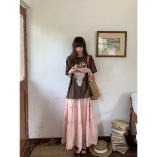 原创葡萄印花小圆领短袖T恤女夏小众设计感宽松显瘦上衣