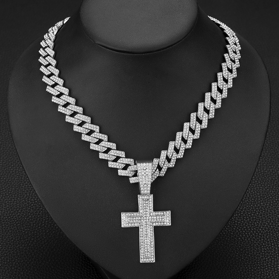 Alloy Pendant Material IG Style Religion Cross Alloy Inlay Rhinestones Unisex Pendant Necklace Necklace Pendant Men Pendant Necklaces