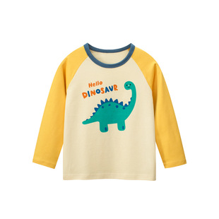 Cross-Border Children's Clothing Autum New 2025 K-Style Kidsren's Dinosaur Long-Sleeved T-Shirt Wholesale Baby Clothes Douyin Same Style