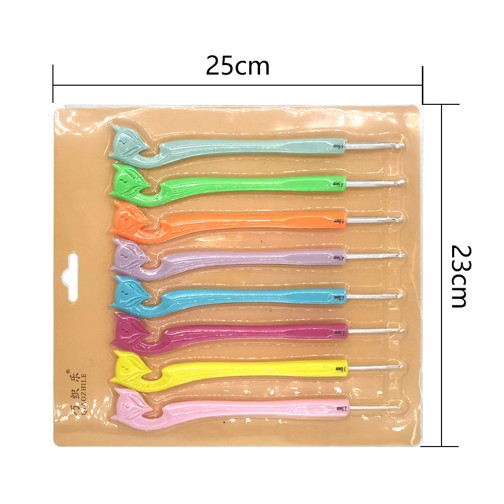 Herramientas de tejido transfronterizas agujas de suéter mango de plástico chapado agujas de cabeza de zorro de color un conjunto de 8 piezas