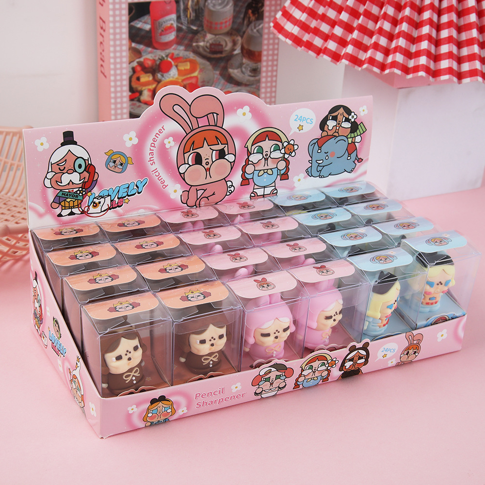 Cartoon llor muñeca cuchillo de lápiz de alto valor facial pegamento suave cuchillo de lápiz lindo grano estudiantes de primaria aprendizaje suministros de papelería