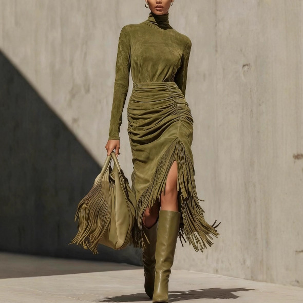 2025 Cross-Border Foreign Trade Women's Clothing Independent Station Amazon Tassel Elegant Dress Long Skirt