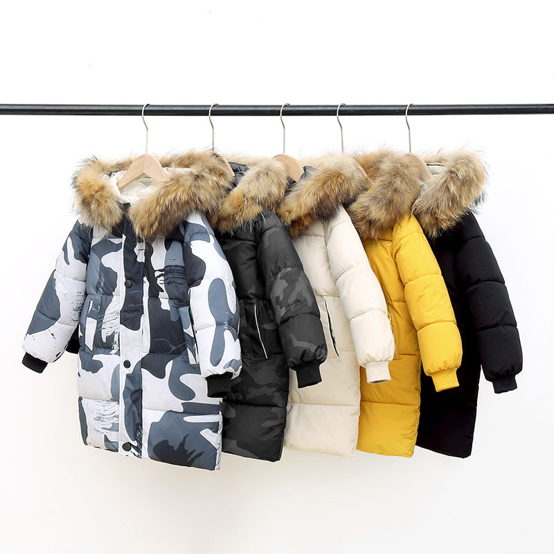 Large fur collar children's down cotton-padded coat boys' cotton-padded coat mid-length new girls' medium and large children's clothing thickened winter coat Large fur collar children's down cotton-padded coat boys' cotton-padded coat mid-length new girls' medium and large children's clothing thickened winter coat