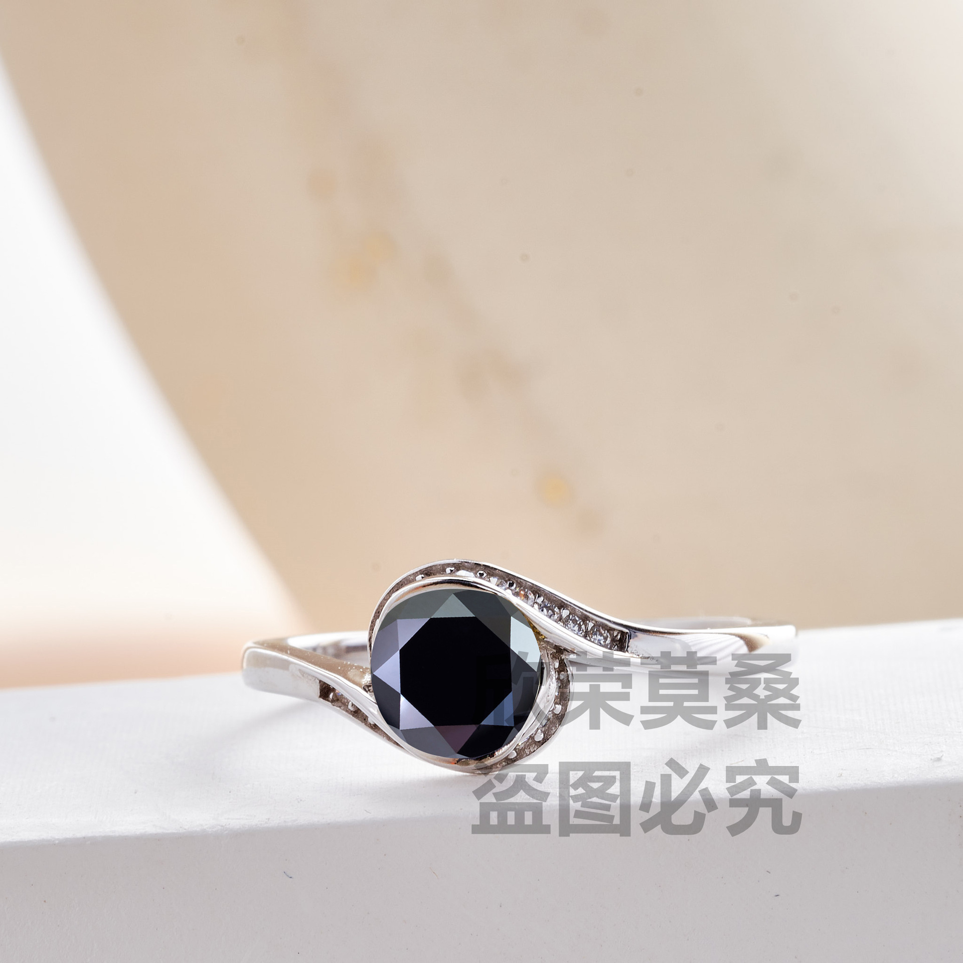 1CT anillo de piedra de color con certificado GRA tarjeta negra plata esterlina S925 anillo de comercio electrónico transfronterizo venta caliente