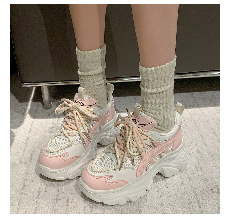 Scarpe da papà da donna 2024 nuova moda primaverile retrò piccole scarpe sportive con lacci alte con suola spessa_voghion.com