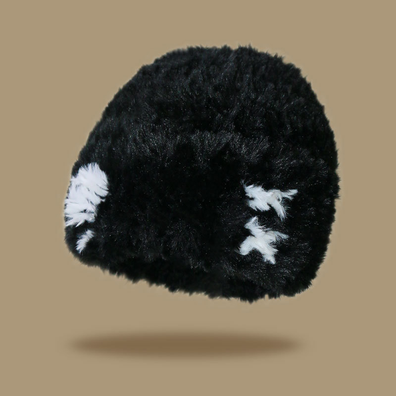 Plush Knitted for Women in Autumn Winter Korean Edition, Small Face and Versatile Woolen Hat, Big Headband, Warm Ear_voghion.com
