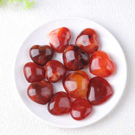 天然水晶红玛瑙爱心手工打磨宝石心形工艺品爱心把玩石水晶摆件
