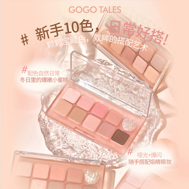 Eyeshadow Palette (gogotales) 10-Color Set with Highlighter & Blush, Matte & Shimmer