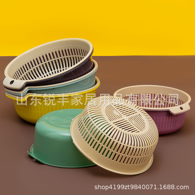 家庭用二層円形水たまりバスケットのプラスチック収納バスケットの大きいサイズの台所の野菜を洗う盆のセットのかごには穴があります。|undefined