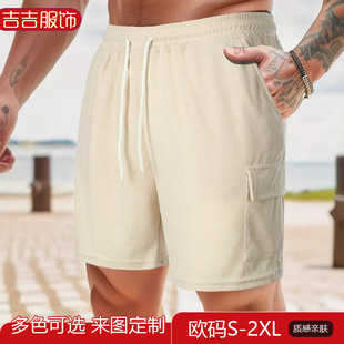Cross-Border New Product Corduroy Multi-Pocket Cargo Shorts Lace-Up Casual Trousers Amazon Trendy Men's Shorts