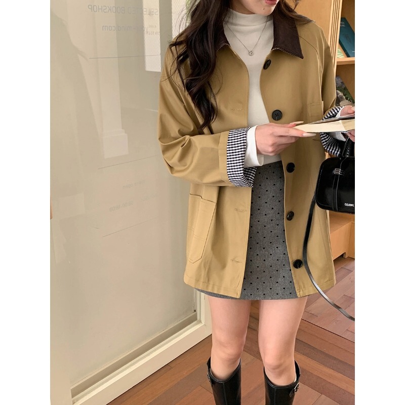 3th Morning 中古商店 灯芯绒撞色翻领小个子风衣外套ZY3334|undefined