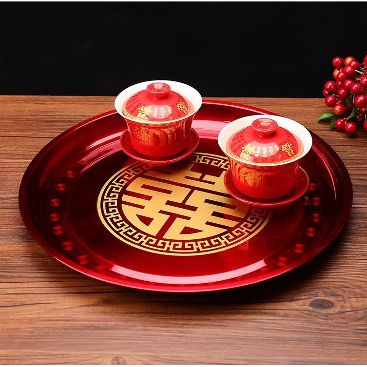 Suministros de la boda bandeja de la boda redonda grande placa roja té boda caramelo placa plato de fruta