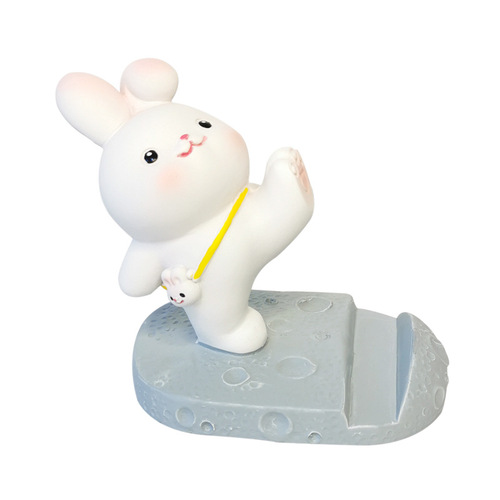 Cute Plump Rabbit Figurine Home Decor Creative Rabbit Phone Stand Desk Ornament Gift for Girls on Birthday