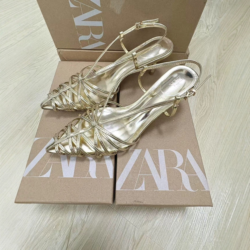 Ready in Stock, Cross-Border Independent Station Ins Fashion Catwalk Electroplated Heel Buckle Strap Simple Open Toe Women's Shoes Sandals