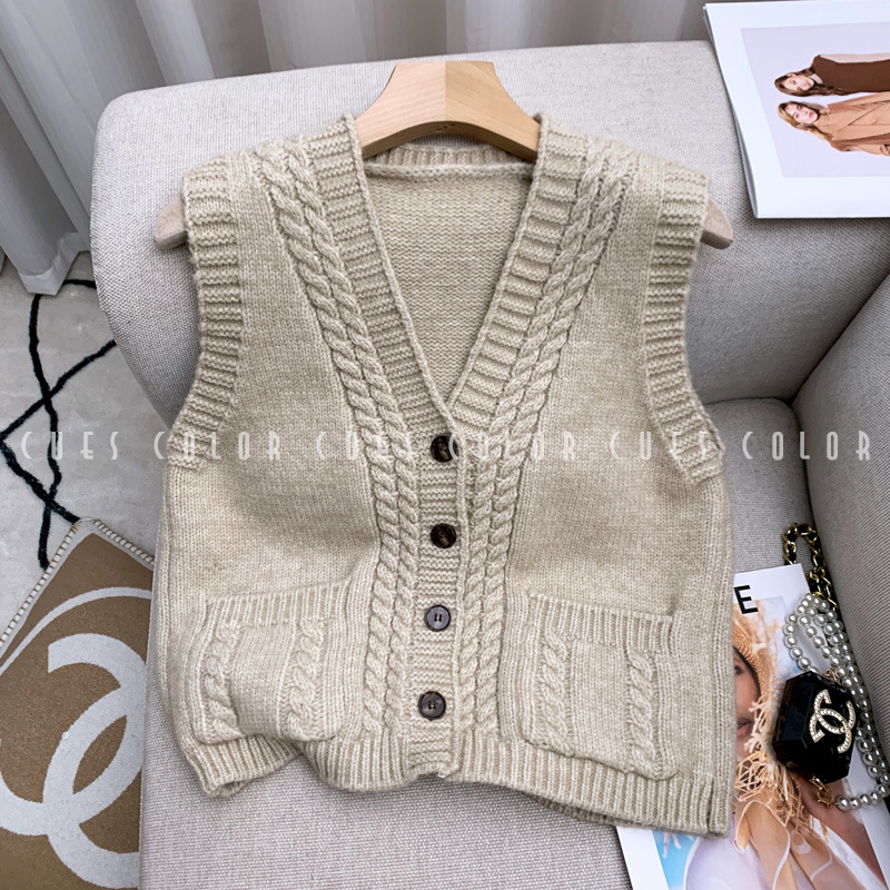 Middle-Aged Mother's Knitted Knitwear Vest Cardigan Women's Autumn and Winter Large Size Plus Fat Knitted Knitwear Vest Vest Jacket