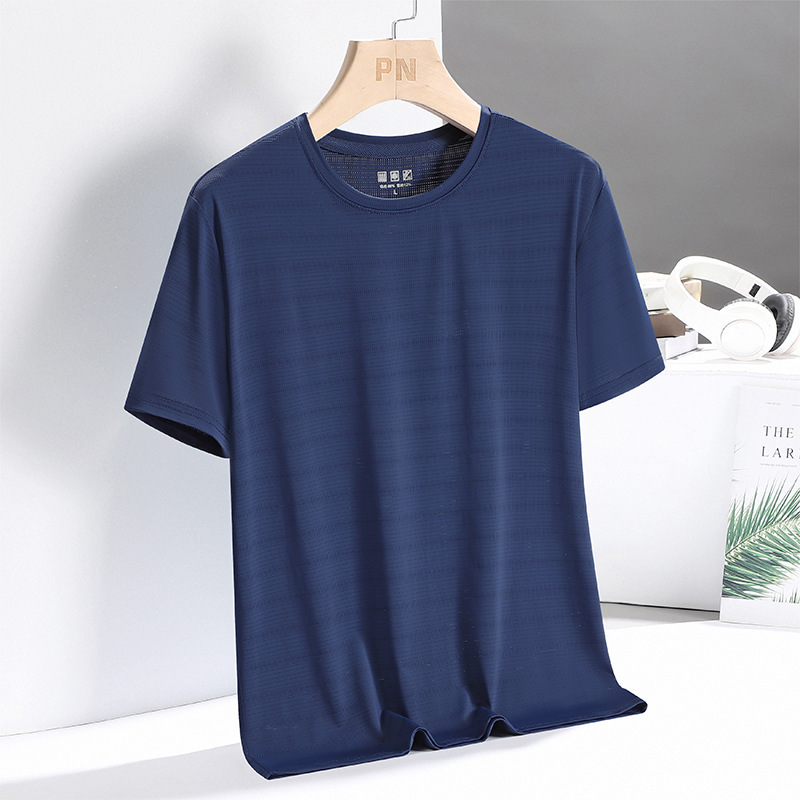Camiseta de hielo de hombre de verano de manga corta, camiseta delgada suelta de hielo grande, ropa de hombre de secado rápido, ropa de media manga para hombres.