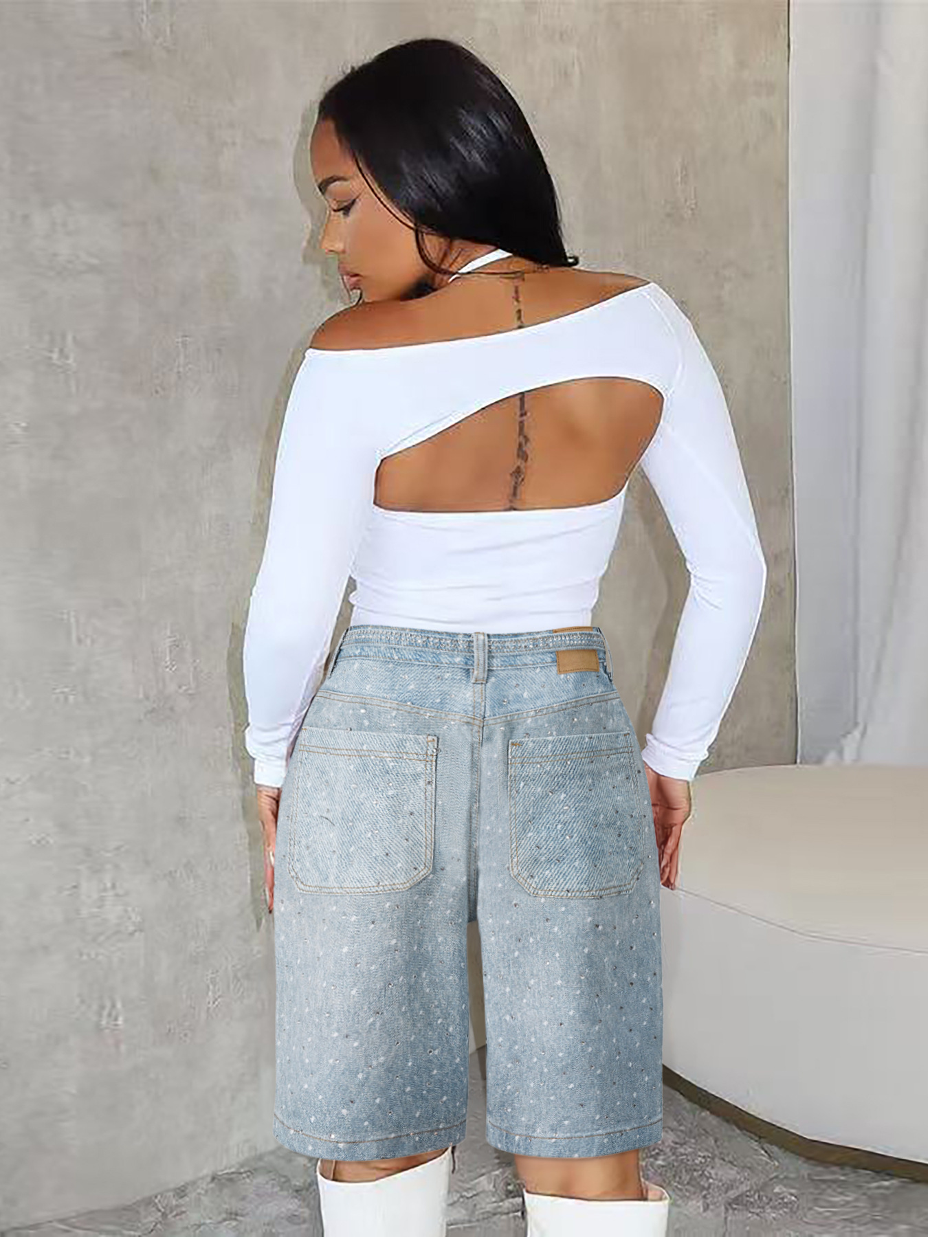 Damen Jeans Mit Strassgürtel Und Pünktchenmuster Weiter Schnitt_voghion.com