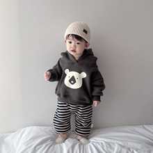 ins童装秋冬季宝宝加绒加厚卫衣男女童韩版小熊冬季保暖上衣外套