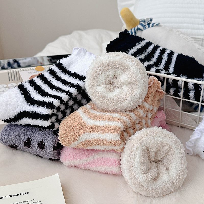 Calcetines de Piso de Felpa de Poliéster Térmicos, Absorción de Sudor y Antifricción para Invierno y Hogar