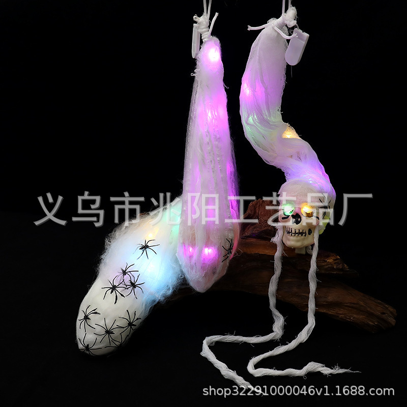 Halloween colgar cabeza colgante terror manchado de sangre araña algodón brillante sonido gran cráneo
