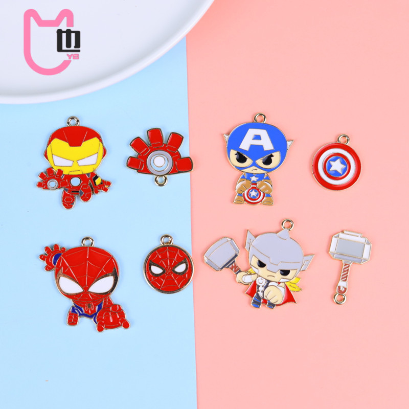 Marvel Hero Spider-Man Iron Man Captain America Thor diy Alloy Oil Drop with Keychain Pendant
