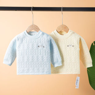 Boneless baby three-layer warm pullover autumn and winter newborn thickened autumn clothes male and female baby medium high collar bottoming