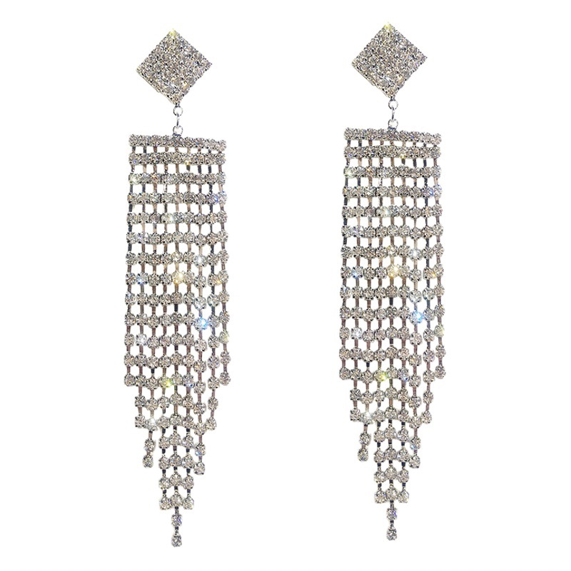 Pendientes largos exagerados con aguja de plata S925, diseño coreano moderno y elegante, con diamantes y borlas, pendientes de moda image 1