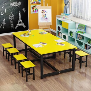 Ln Primary School Kindergarten Colorful Desks and Chairs Kidsren's Art Painting Table Handmade Painting Table Tutoring Class Training Table