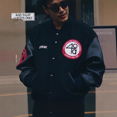 supX week9联名款毛绒徽标logo休闲潮流夹克棒球服外套 男女同款