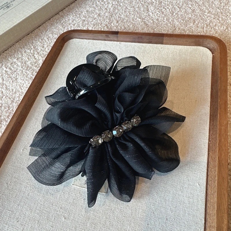 韩系网纱花朵抓夹显发量香蕉夹后脑勺盘发夹鲨鱼夹半扎发头饰发夹|undefined