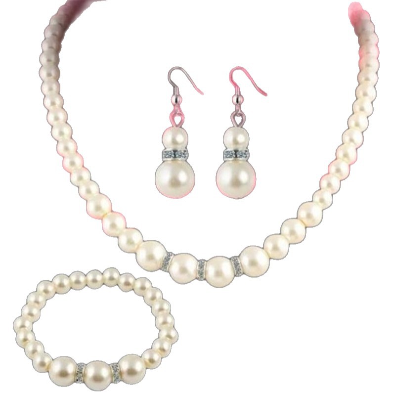 Moda europea y americana perla diamante cristal collar pendientes pulsera traje de las mujeres collar nupcial joyería al por mayor