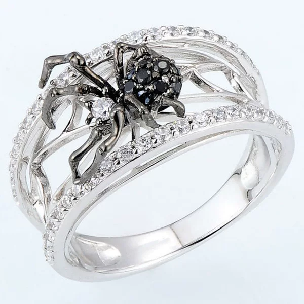 Huaya Classic Fashion 925 Silver Black Spider Ring Popular in Europe and America Personality Women's Ring Factory Direct Sales