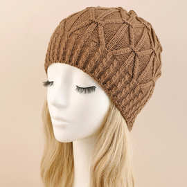 M614单层麻花套头帽秋冬新款跨境男女士针织毛线帽保暖时尚护耳帽