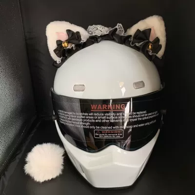 Cat Ears Helmet Decoration Lolita Motosiklet dəbilqələri - ornaments-do-not-include-helmet-three-dimensional-pointed-ear-white-pink-and-black-silk-loita-headband-tail