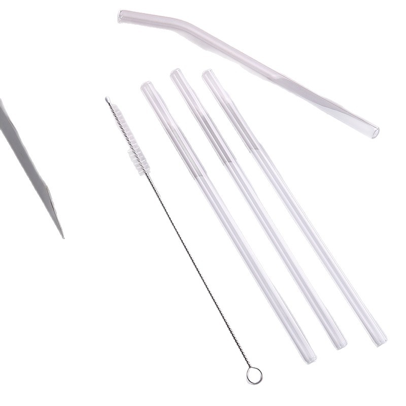 Pajita de vidrio engrosado con alto borosilicato, lápiz labial, jugo de frutas no desechable para mujeres embarazadas, té con leche, tubo de bebida directo, juego transparente