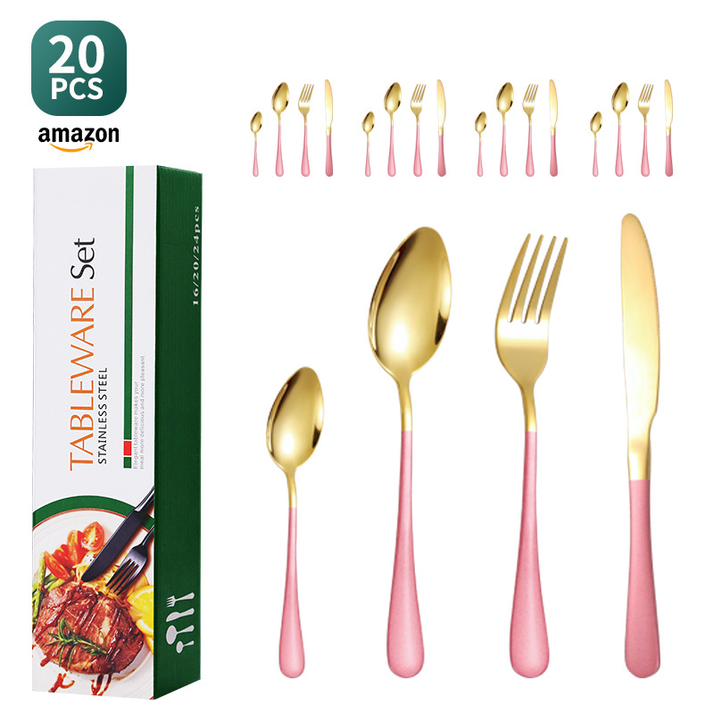 Cross-border Amazon 1010 vajilla de acero inoxidable de cuatro piezas conjunto de 20 piezas conjunto occidental cuchillo de carne tenedor cuchara caja de regalo traje
