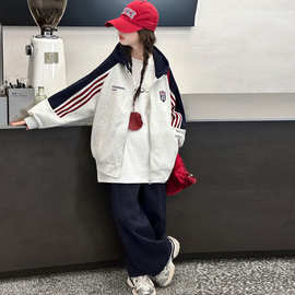 女童春秋款韩版休闲连帽棒球服外套中大童初中生时髦洋气儿童秋装
