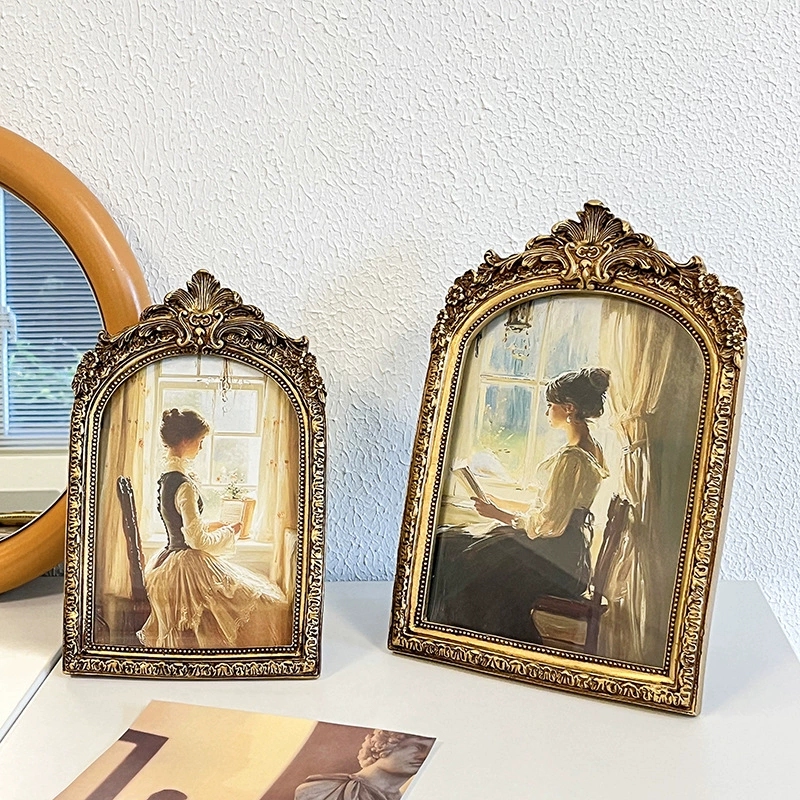 Французская гостиная спальня ретро фоторамка декоративная роспись европейская легкая роскоши резная овальная роспись стеклянная рамка