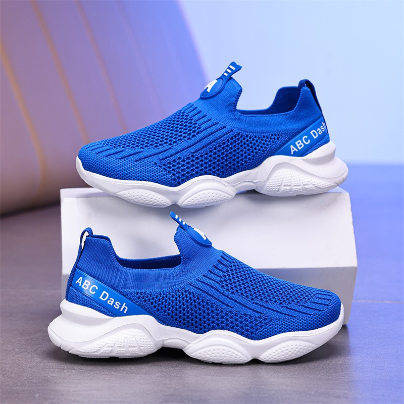 男童一脚蹬网鞋儿童跑步鞋2025夏季单网透气青少年轻便跑步运动鞋
