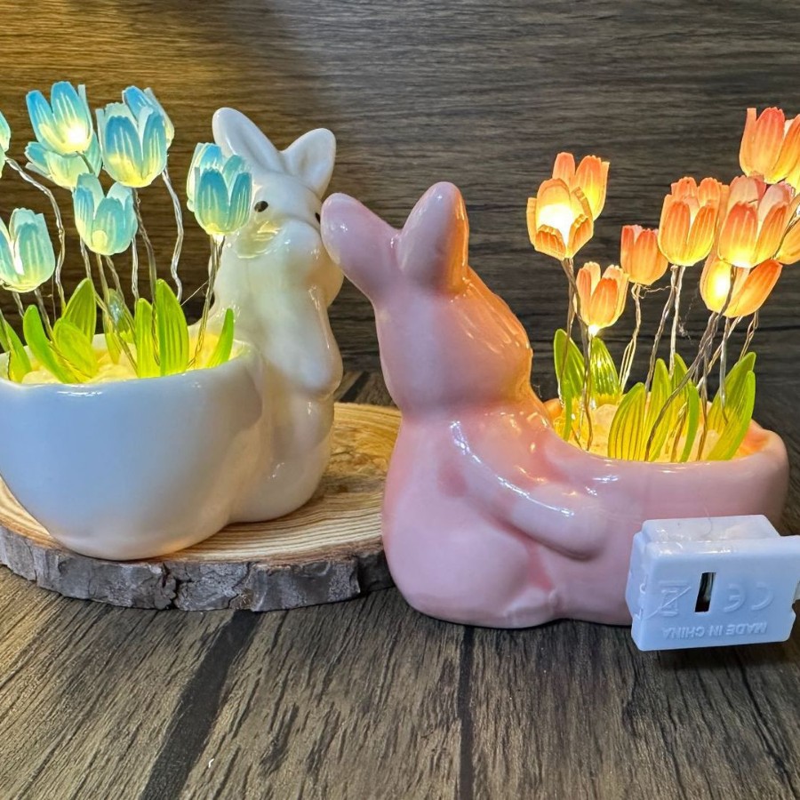 Explosiones transfronterizas pequeñas conejos tulipanas lámparas nocturnas hechas a mano DIY atmósfera de cumpleaños adornos regalos para los amantes
