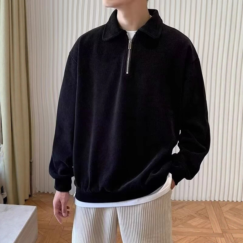 Cross-Border New Half-Zip Polo Shirt Men's American Retro Loose Pullover Casual Top Design Lapel Sweatshirt