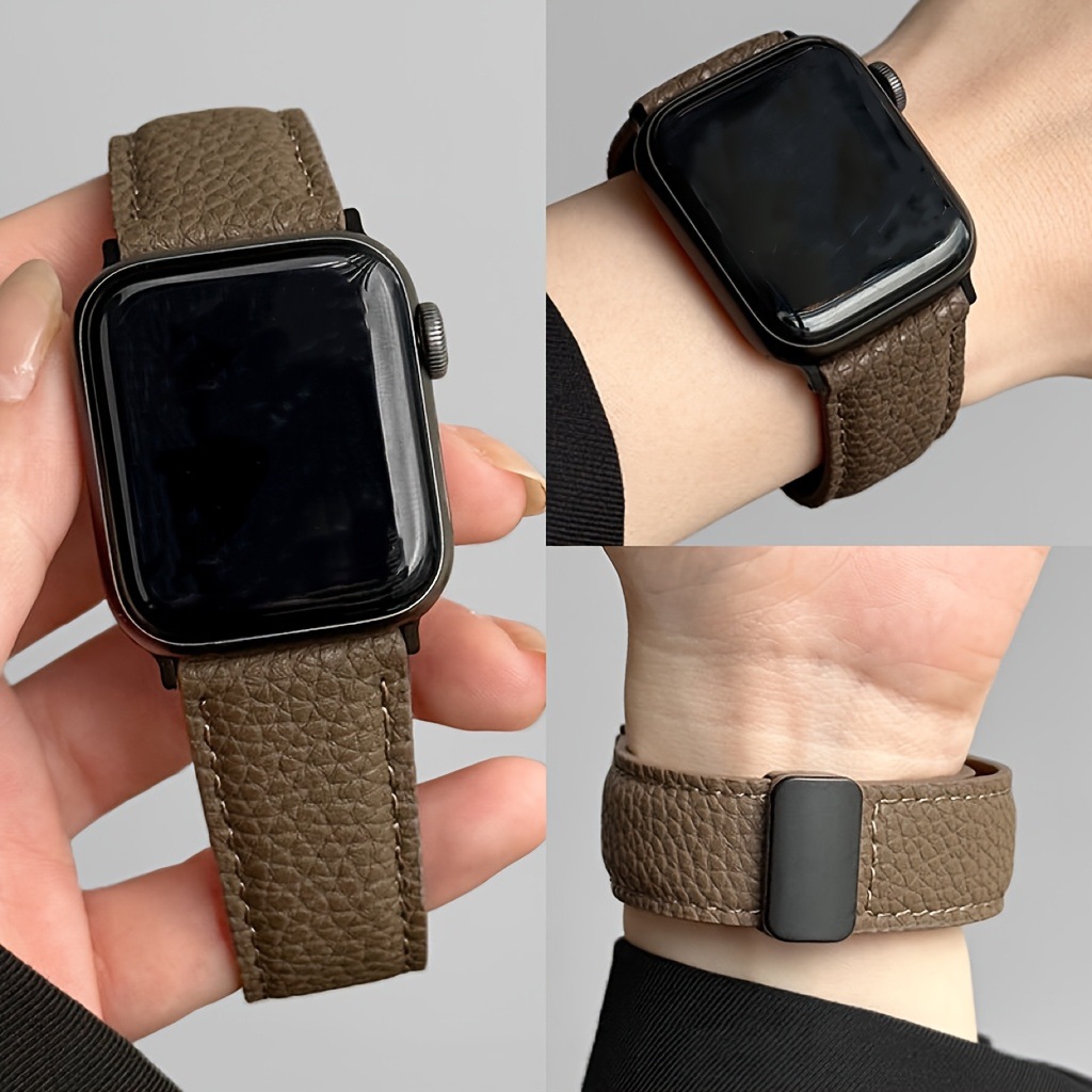 Applicable to Apple Strap Leather Litchi Magnetic Buckle iwatchS10/9/87/6/5/4/3/2/seUltra