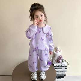 女童春装套装2025新款儿童洋气娃娃领满印库洛米宝宝春秋款两件套