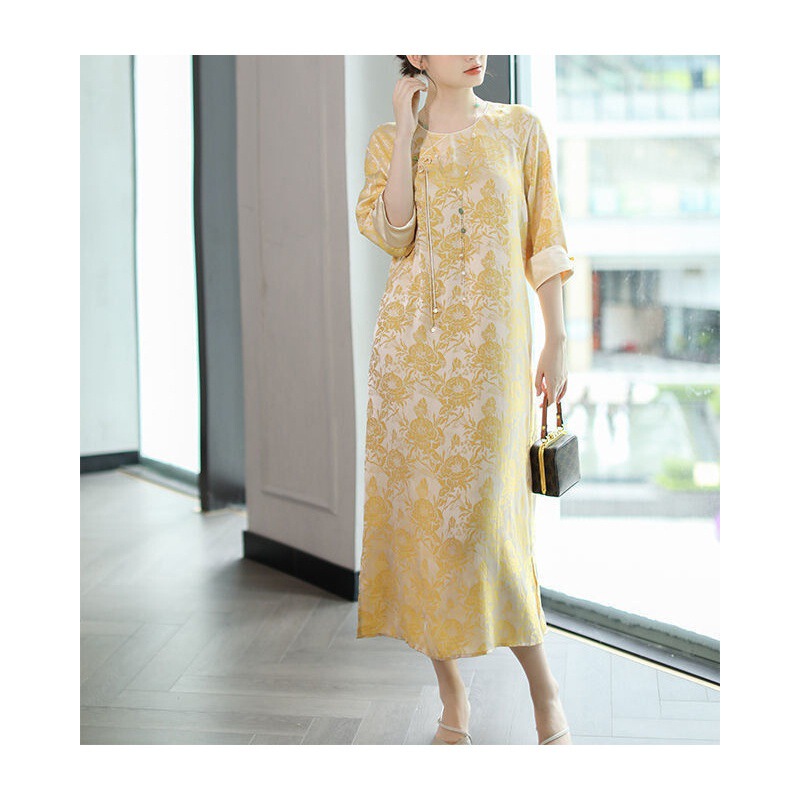 2025 Spring and Autumn New Elegant Cheongsam Mid-Length New Chinese Style Improved Version Elegant Slim Fit Dress