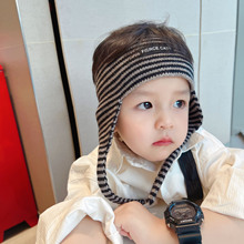 韩版条纹护耳发带儿童针织秋冬无顶套头帽字母贴标洋气头带毛线潮