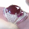 Synthesized ruby stone inlay, ring, wish, silver 925 sample, European style, diamond encrusted