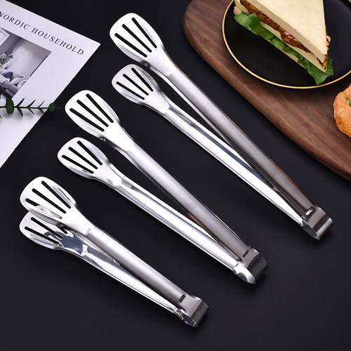 Kitchen small tools multi-functional stainless steel food tongs bread tongs buffet steak tongs three-line food tongs